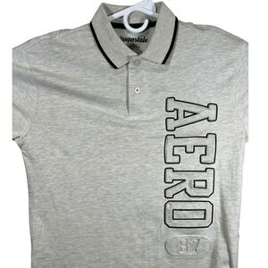 Aeropostale Mens Light Heather Grey AERO 87 Graphic Polo Shirt Medium New